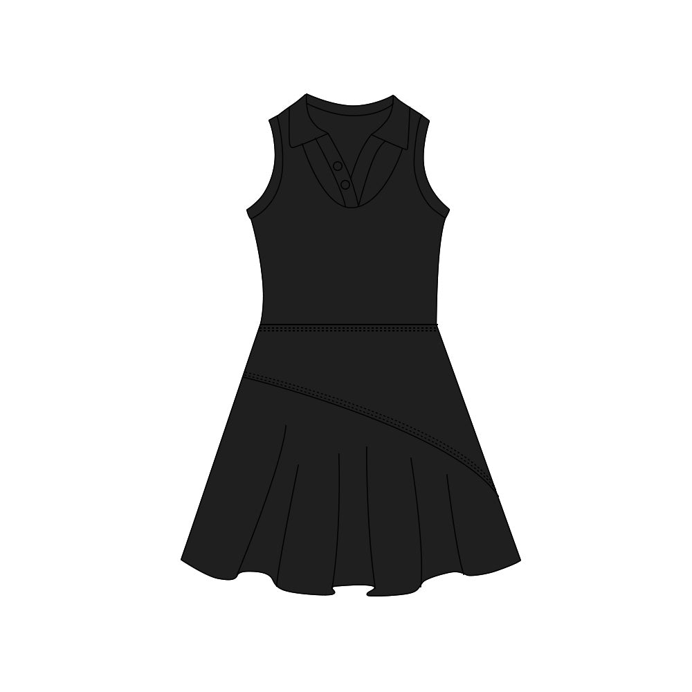 Preorder (moq 5)Baby Girls Black Sleeveless Button Top Pleated Knee Length Dresses