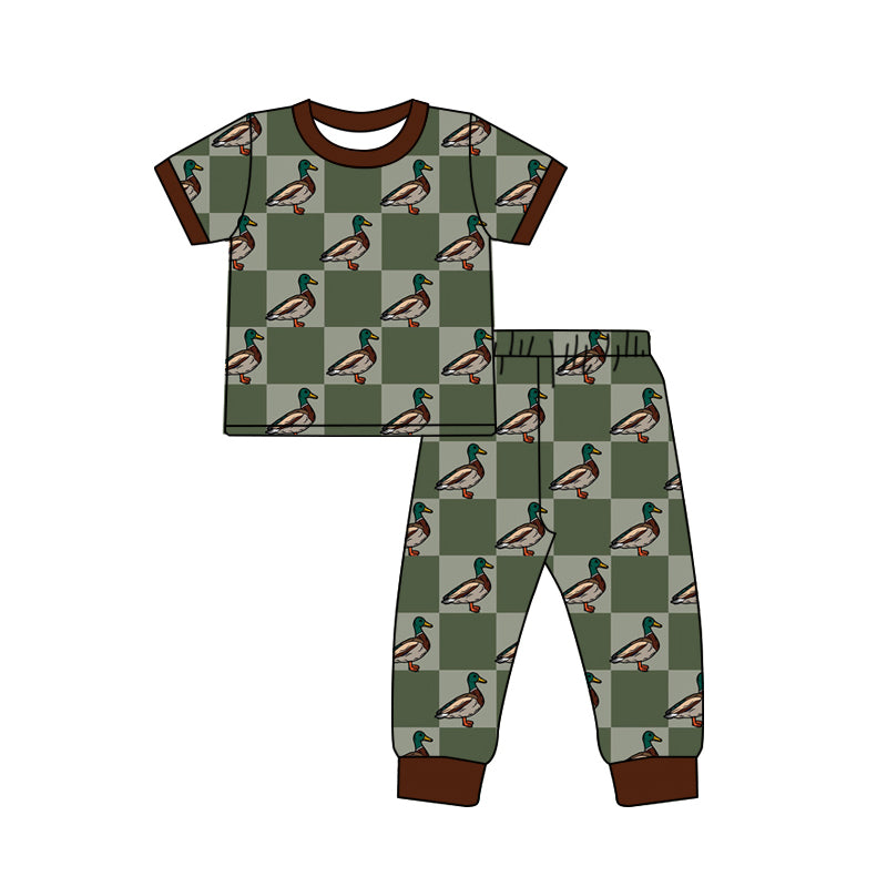 Preorder (moq 5)Baby Boys Checkered Ducks Shirt Top Pants Pajamas Clothes Sets