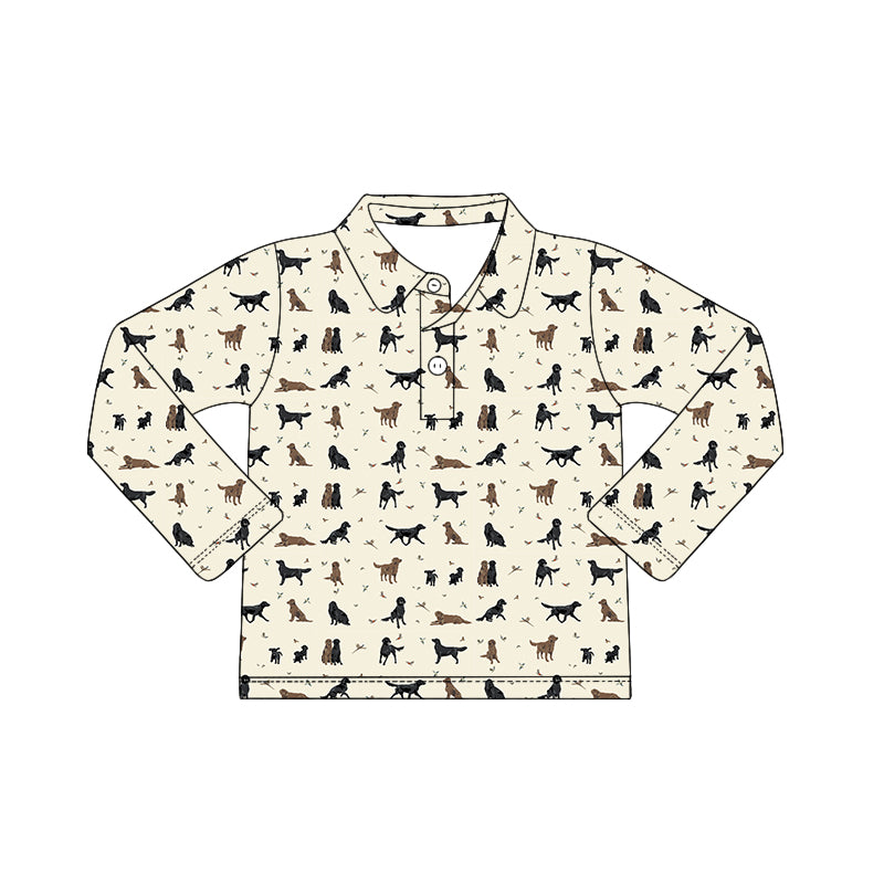 Preorder (moq 5)Baby Boys Long Sleeve Dogs Ducks Button Hunting Polo Shirts Top