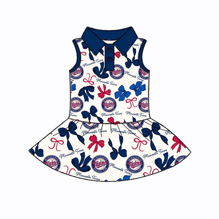 Preorder (moq 5)Baby Girls Navy Sleeveless Bows Plaid Turins Button Team Knee Length Dresses