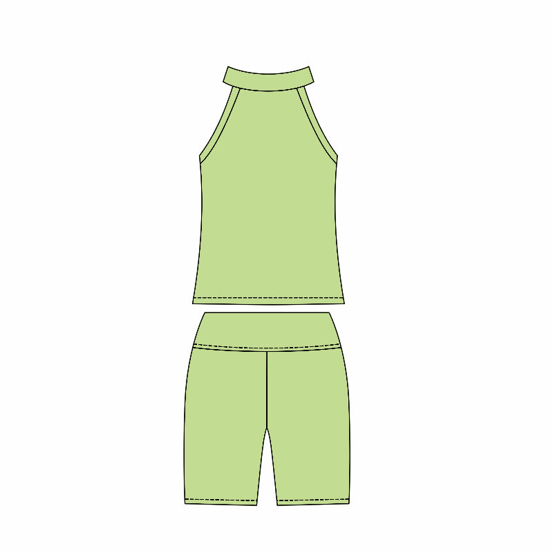 Preorder moq 10 Baby Girls Green Sleeveless Activity Wear Vest Top Biking Shorts Yoga Set