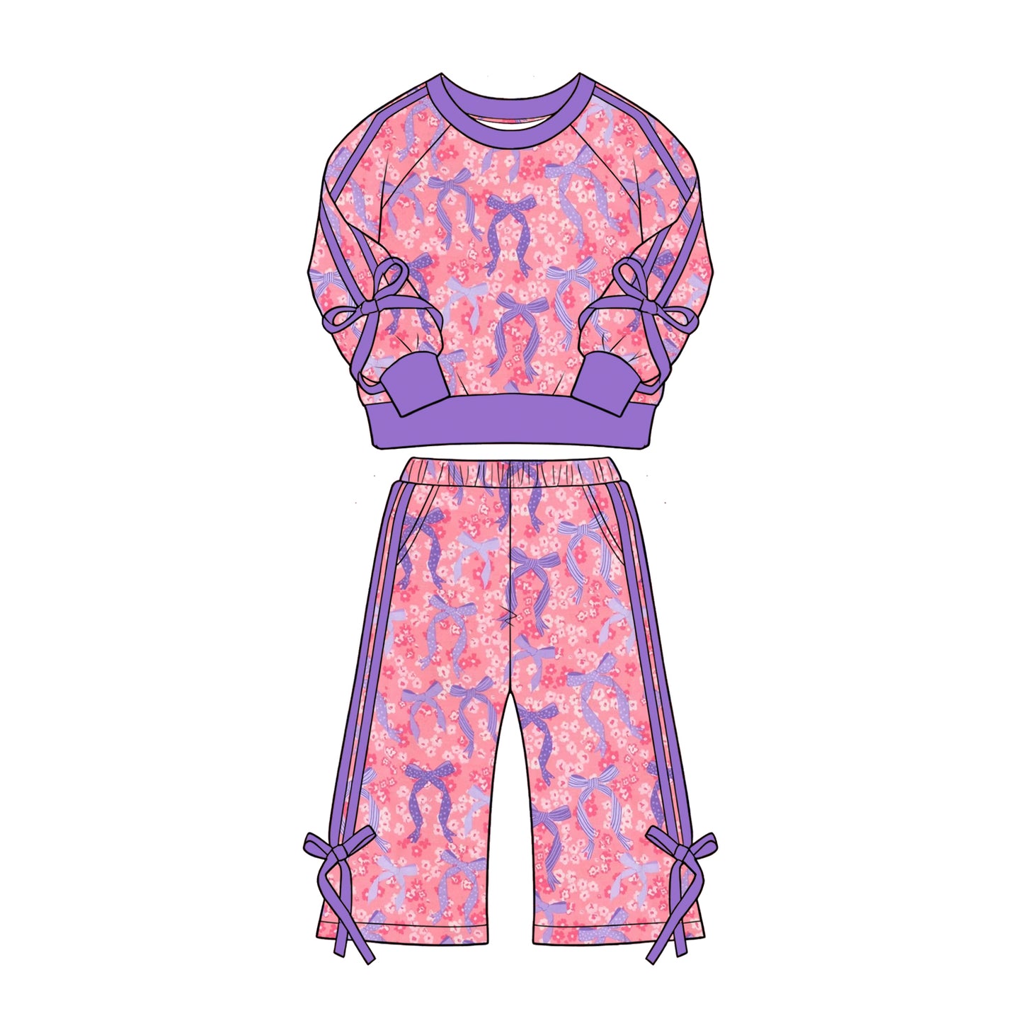 Preorder (moq 5)Baby Girls Colorful Bows Flowers Top Flare Pockets Pant Clothes Sets