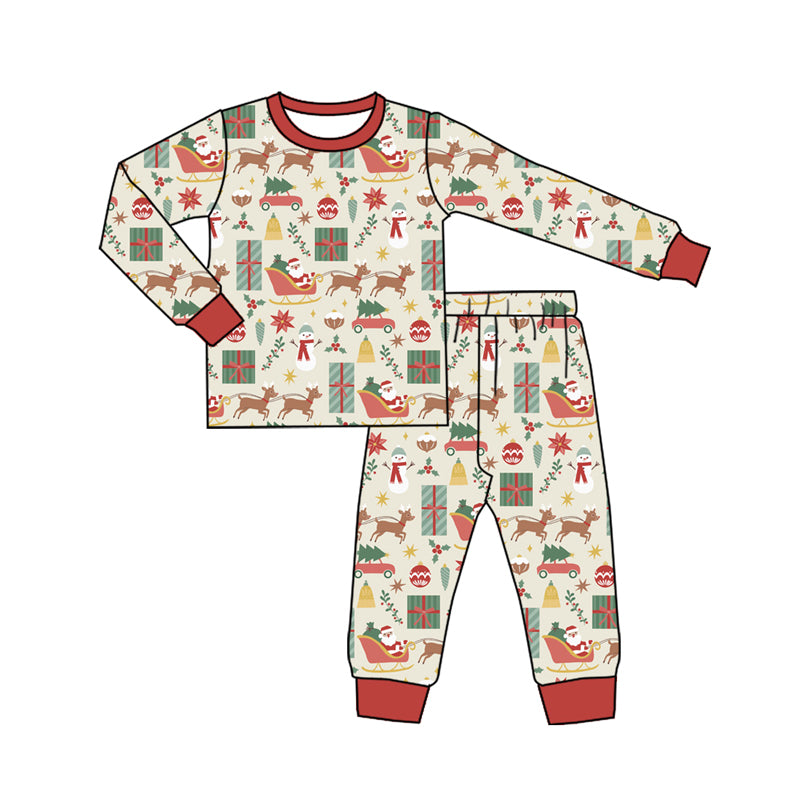 Preorder (moq 5)Baby Boys Khaki Long Sleeves Deer Santa Truck Top Pants Pajamas Sets