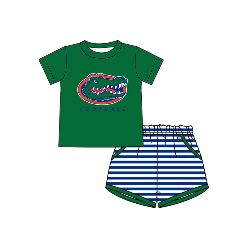 Preorder (moq 5)Baby Boys Crocodile Football Top Stripe Pockets Shorts Team Clothes Set