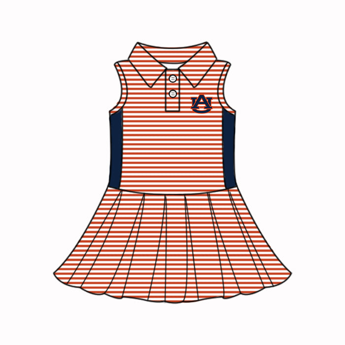 Preorder (moq 5)Baby Girls Red Stripe AU Button Team Knee Length Dresses