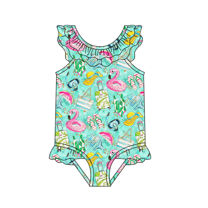 Baby Girls Beach Flamingo One Piece Swimsuits preorder(moq 5)
