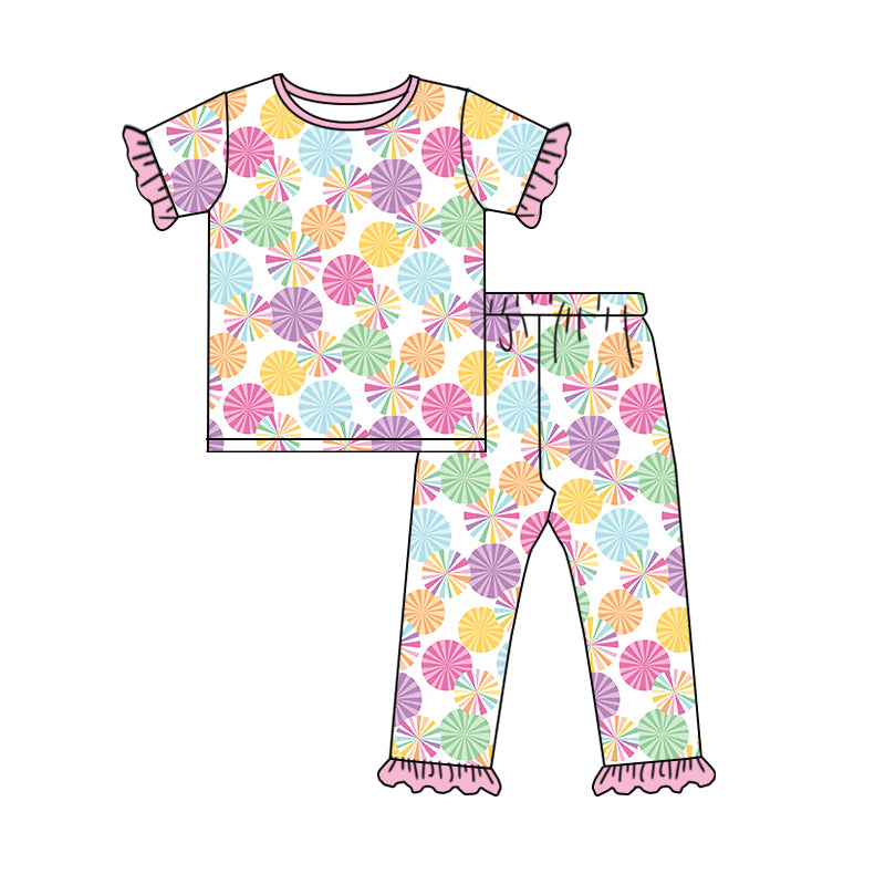 Preorder (moq 5)Baby Girls Colorful Cheer Shirt Top Pants Pajamas Clothes Sets