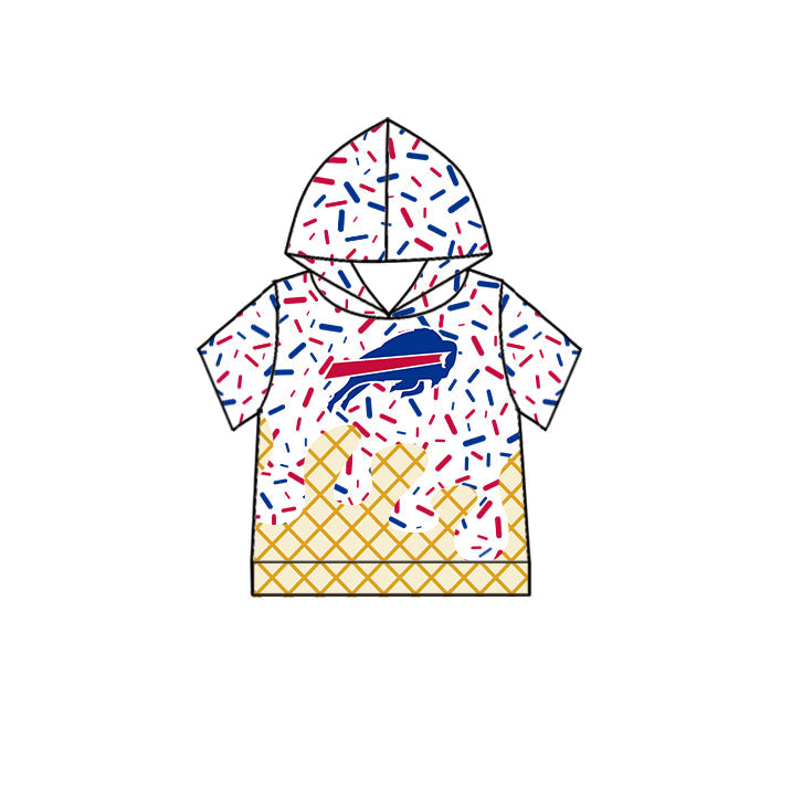 Preorder (moq 5)Baby Boys Hot Blue Bull Drip Team Short Sleeves Hoodies Top