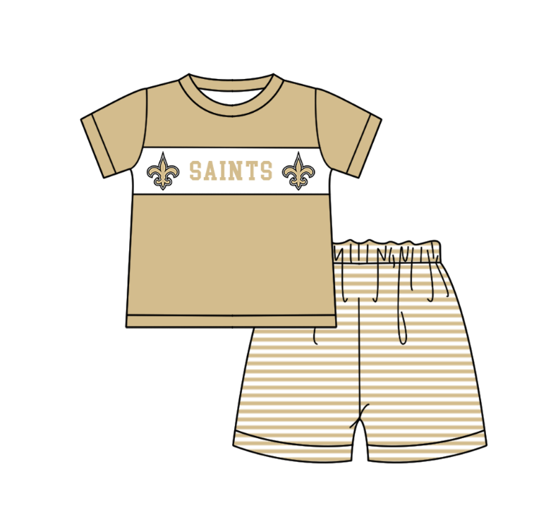Preorder (moq 5)Baby Boys Gold Short Sleeve Saints Top Stripe Shorts Team Clothes Sets