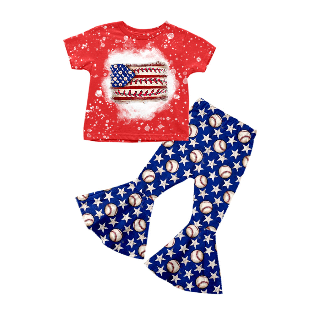 Baby Girls Red Baseball Stars Top Bell Pants Clothes Sets preorder(moq 5)
