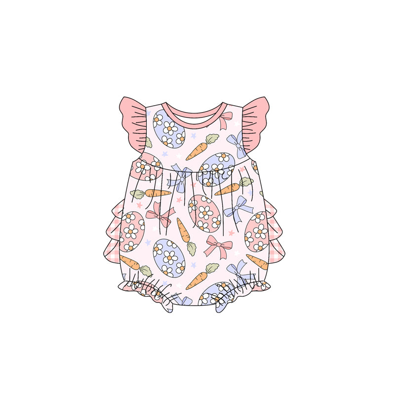 Preorder(moq 5)Baby Infant Girls Easter Eggs Carrots Bows Ruffles Rompers