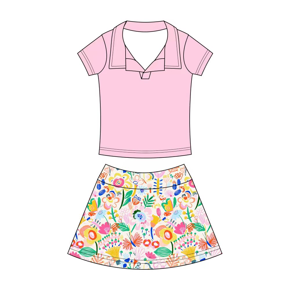 Preorder (moq 5)Baby Girls Button Pullovers Top Colorful Flowers Skirt Shorts Clothes Set
