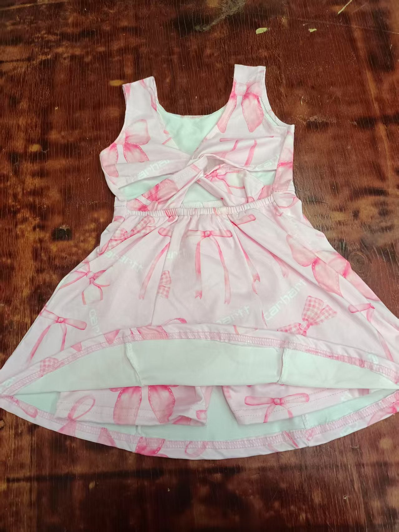 Preorder moq 5 Baby Girls Sleeveless Pink Bows Skort Knee Length Dresses