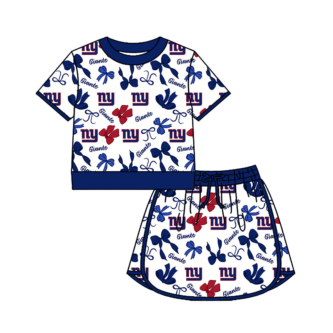 Preorder (moq 5)Baby Girls Bows Giants Ny Top Skirt Short Team Clothes Set