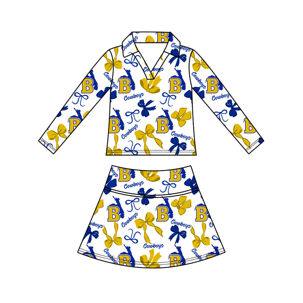 Preorder (moq 5)Baby Bows Cowboys Top Skirt Short Team Clothes Set
