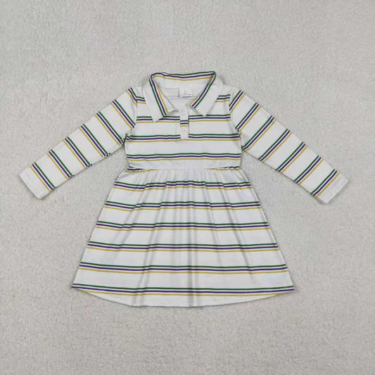 Sibling Baby Boys Girls Mardigras Stripe Button Knee Length Dresses Polo Shirts Top
