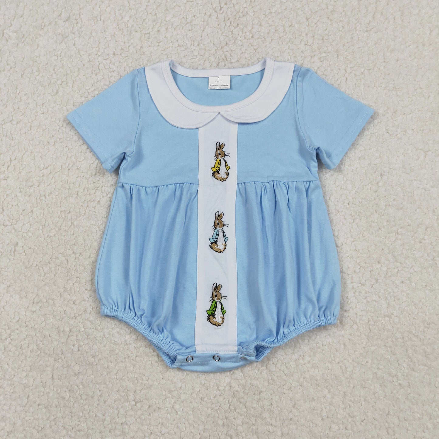 Embroidery Rabbits Baby Boys Short Sleeve Easter Collar Rompers