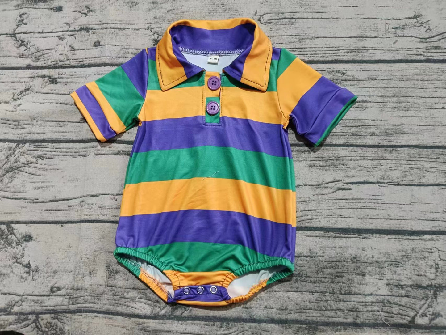 Preorder moq 5 Baby Boys Short Sleeves Yellow Green Purple Button Rompers