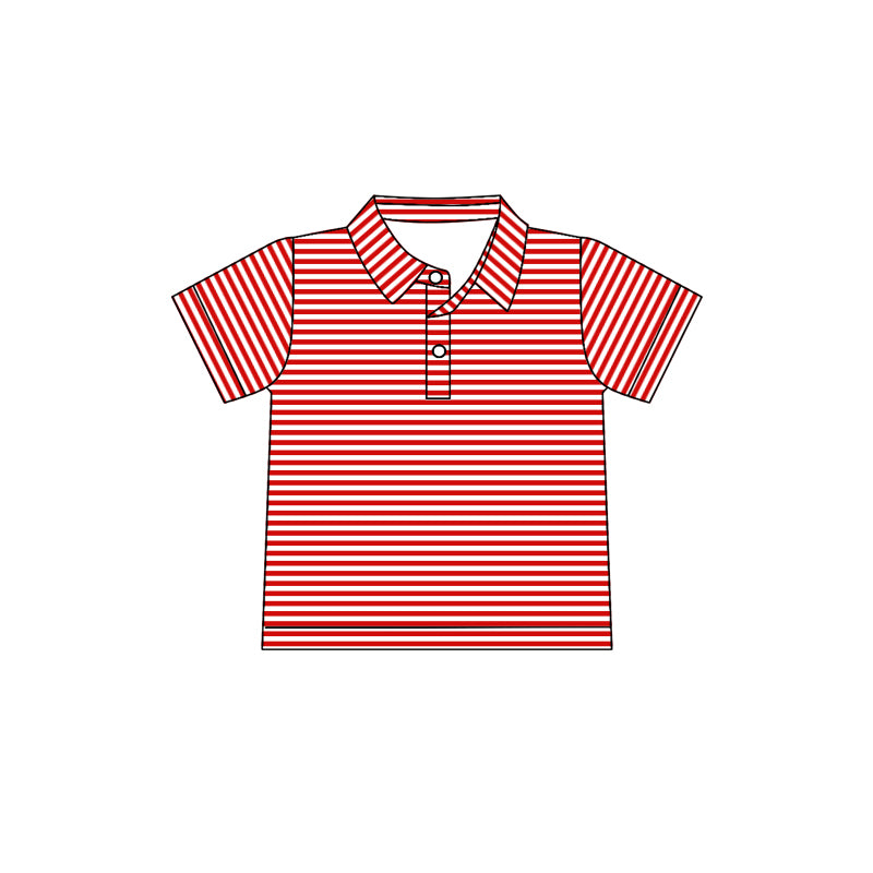 Preorder(moq 5) Baby Boys Red Stripes Team Short Sleeve Tee Pullovers Shirts Tops