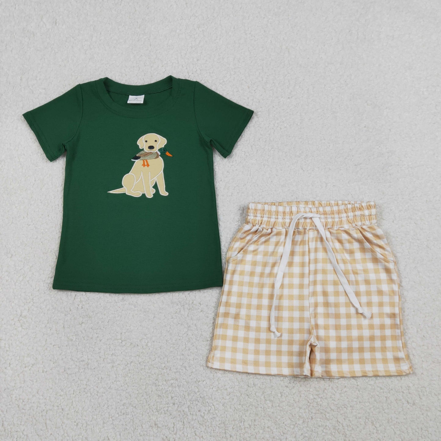 Embroidery Duck Dogs Baby Boys Top Checked Pockets Shorts Hunting Clothes Sets