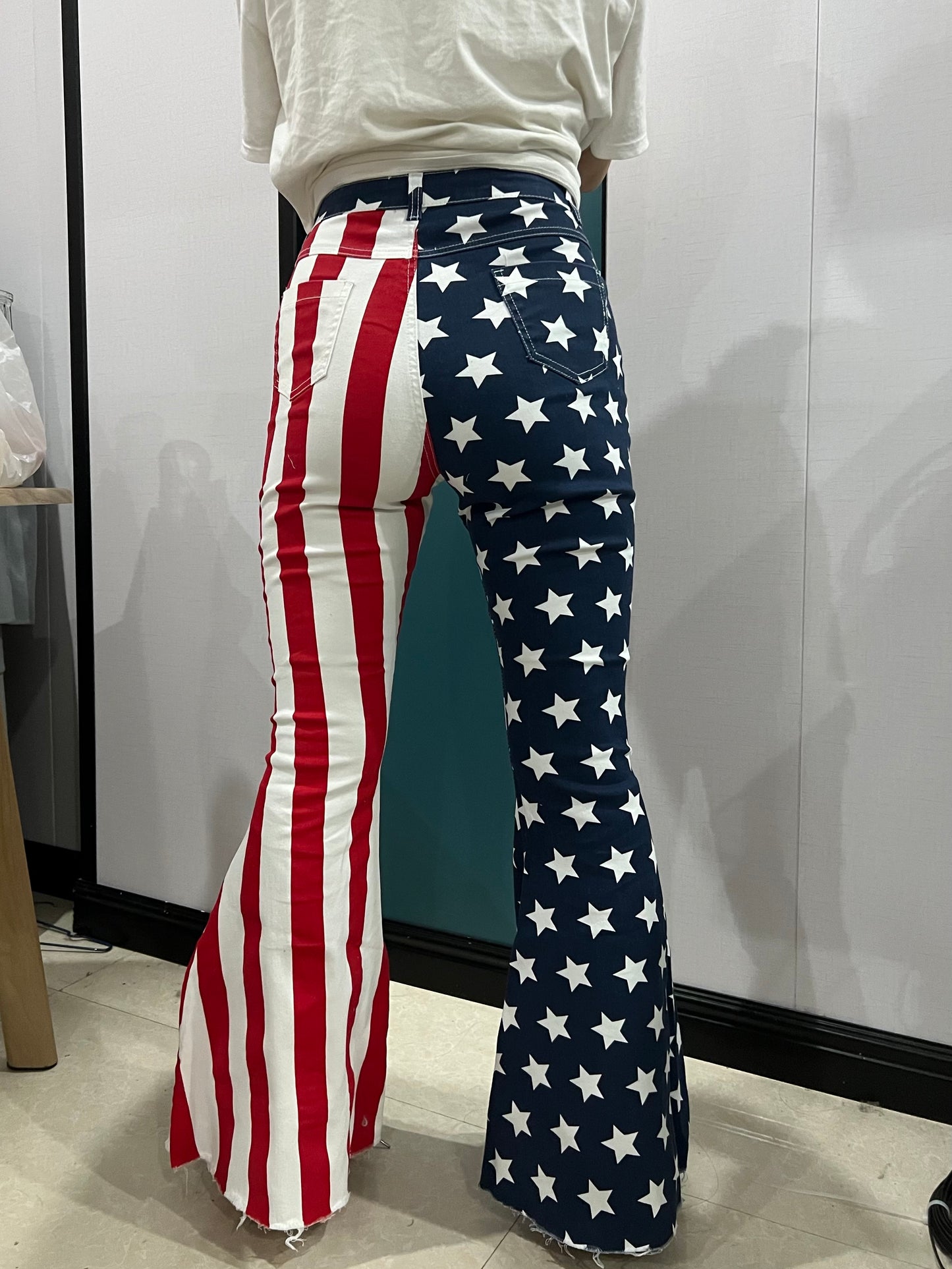 Adult women 4th Of July Stars denim bell pants Jeans