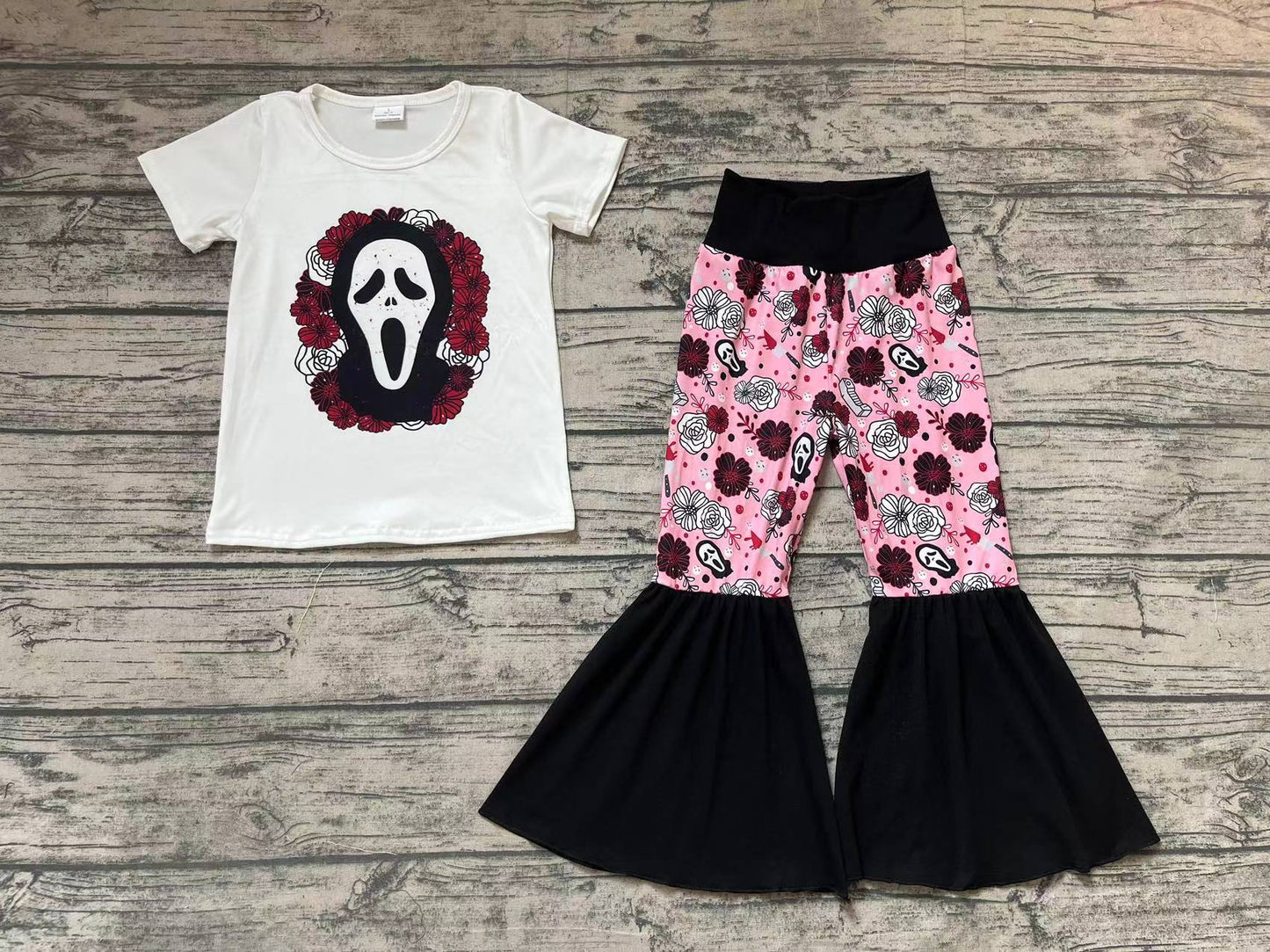Baby Girls Halloween Face Pink Bell Pants Clothes Sets