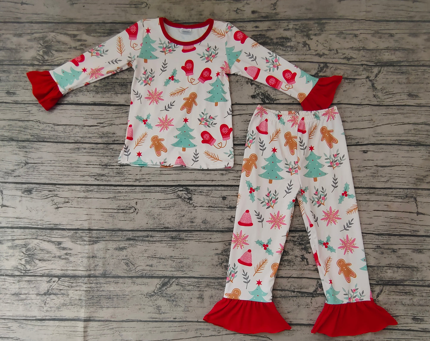 Baby Girls Christmas Tree Ruffle Pajamas Clothes Sets