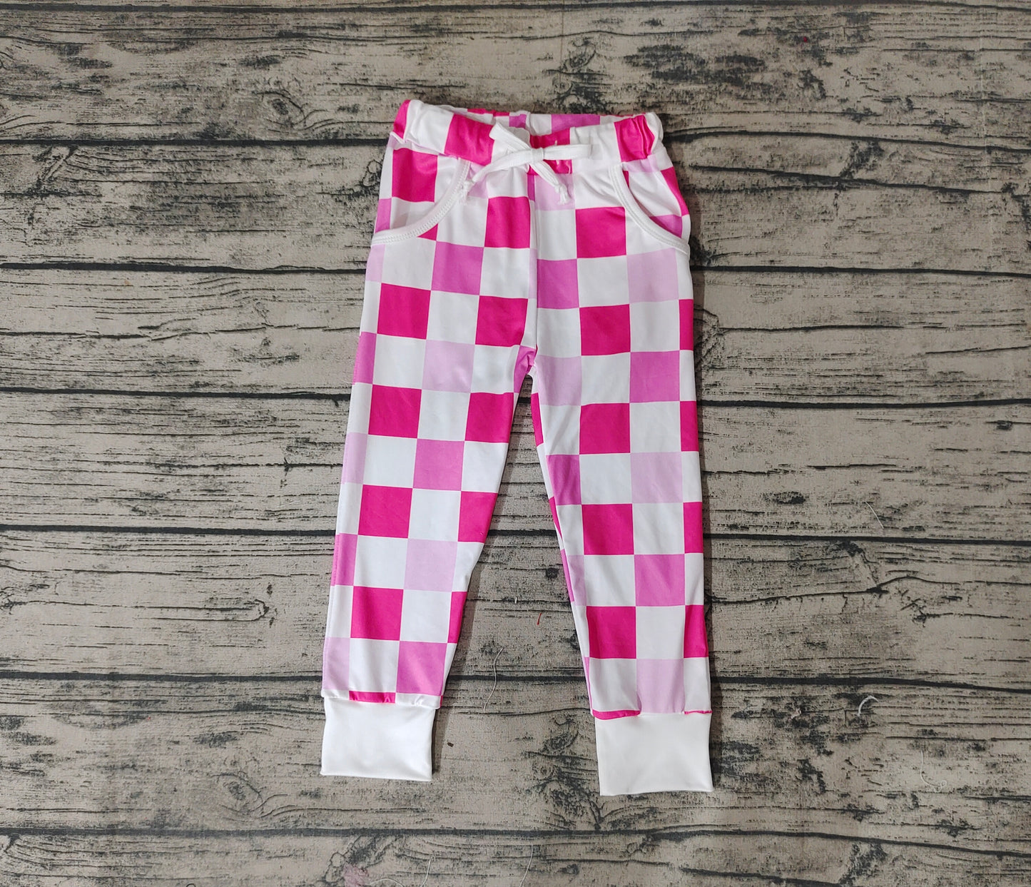 Baby Girls Black Daddy Top Pink Checkered Pants Clothes Sets