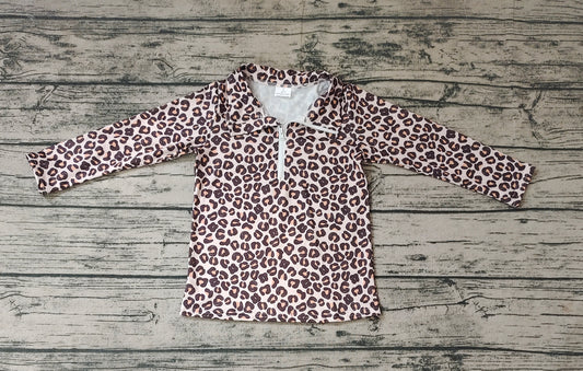 Baby Girls Leopard Long Sleeve Zip Pullovers Tops