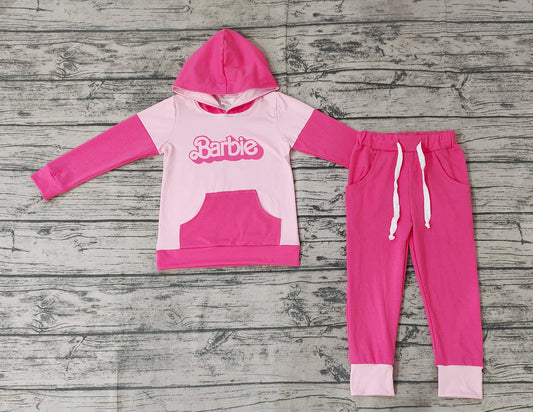 Baby Girls Pink Pockets Doll Hoodie Tops Shirts Pants Clothes Sets