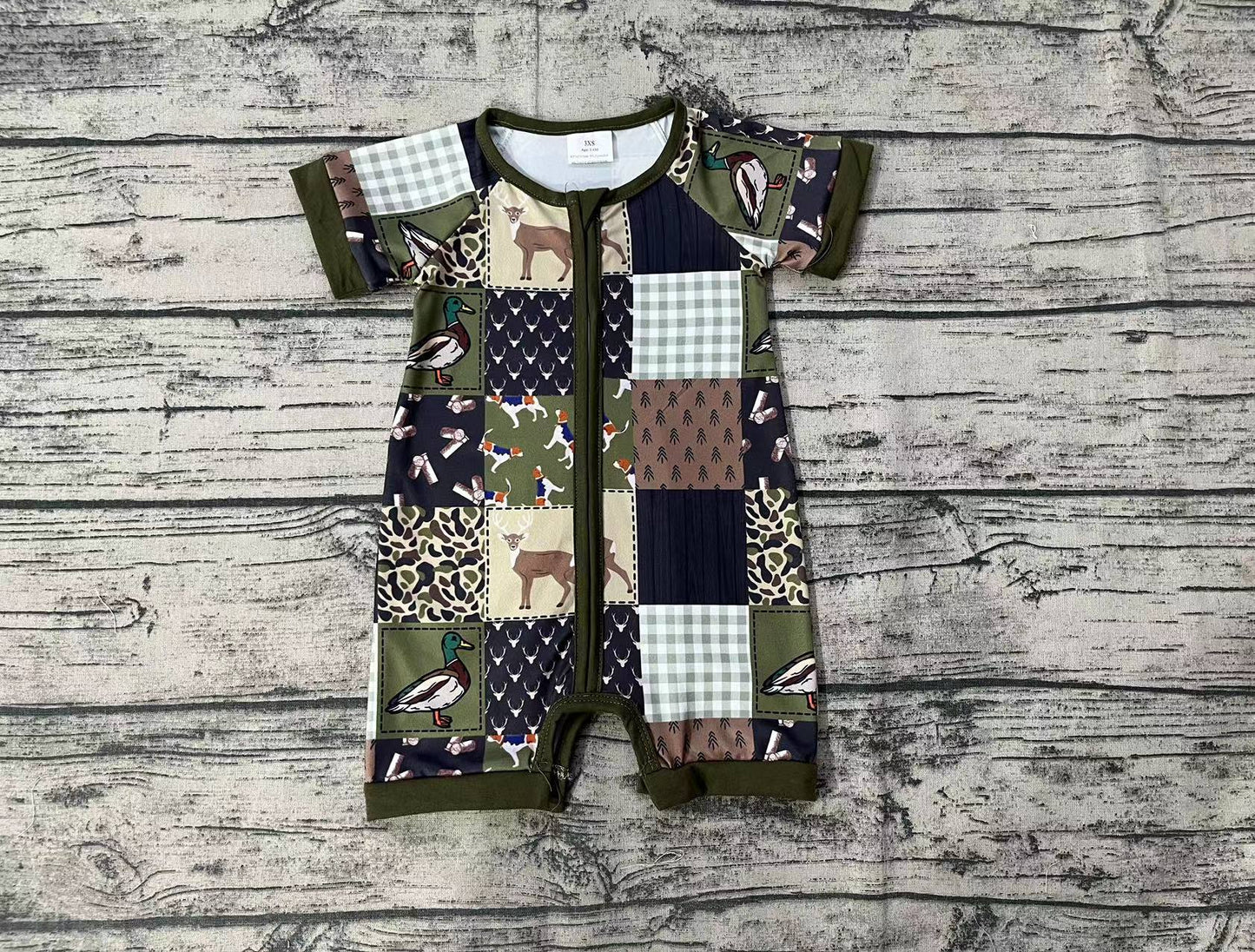 Baby Boys Hunting Deer Duck Short Sleeve Zip Rompers