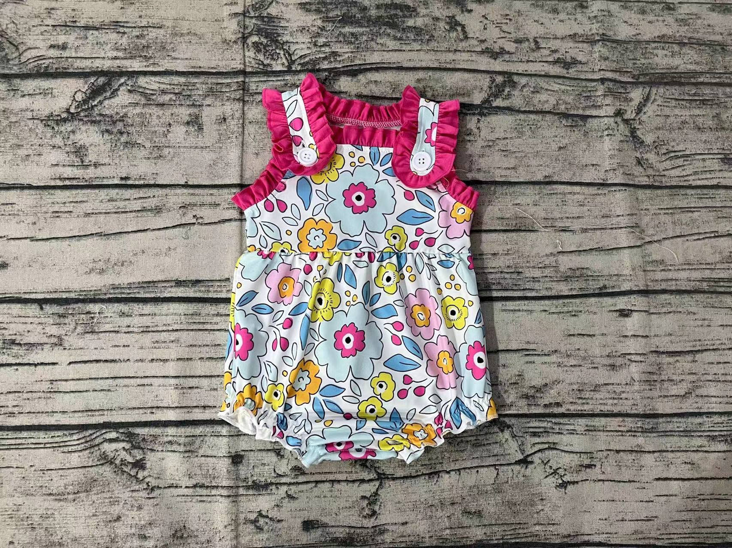 Baby Infant Girls Pink Flowers Buttons Rompers