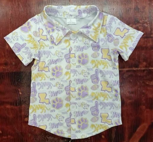 Preorder moq 5 Baby Boys Short Sleeves Lavender Pawl Button Shirts Top