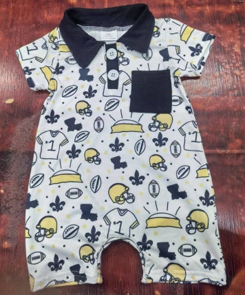 Preorder moq 5 Baby Boys Short Sleeves Footballs Hats Button Pocket Rompers
