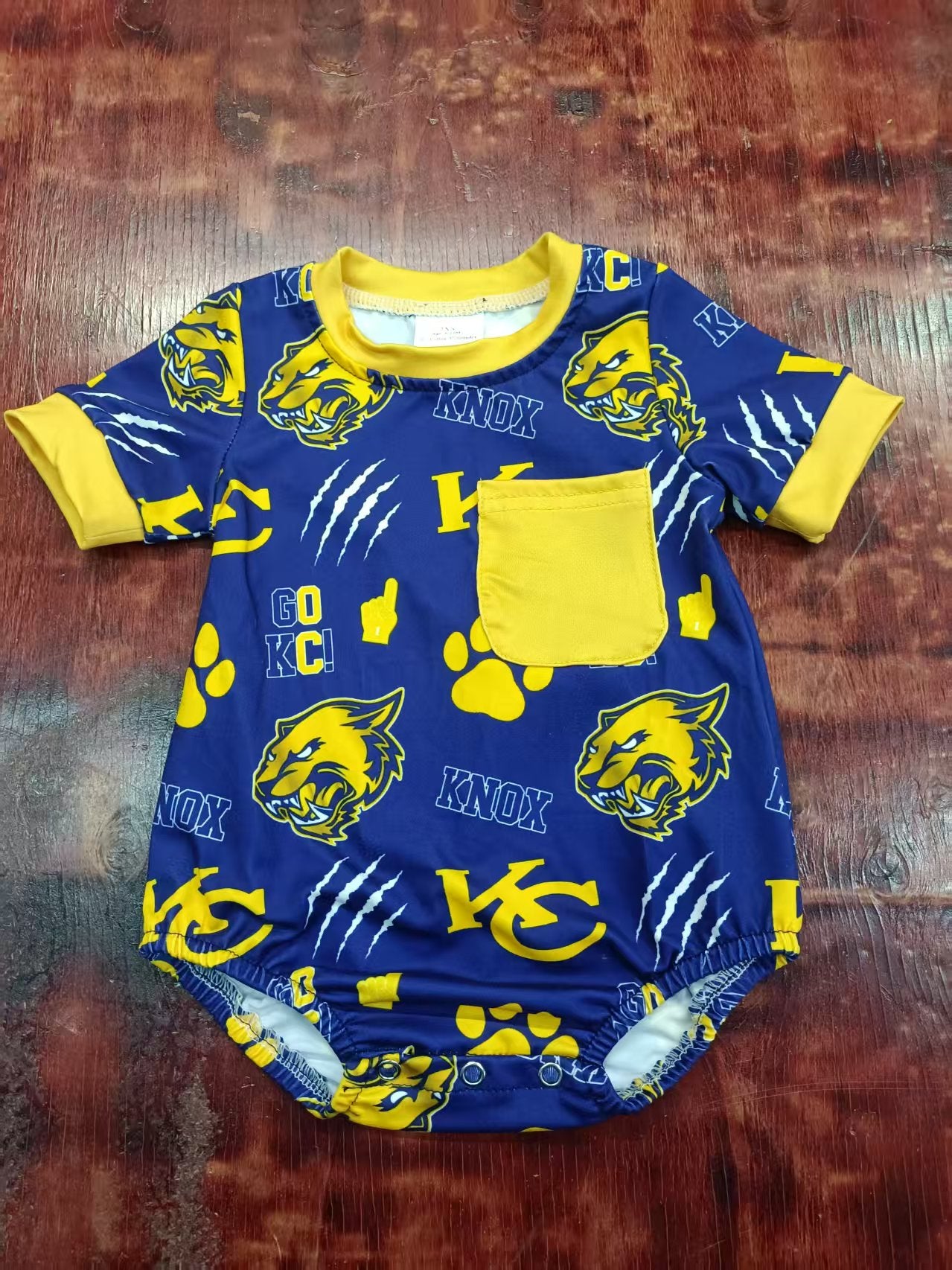 Preorder moq 5 Baby Boys Short Sleeves Yellow KNOX Pocket Rompers