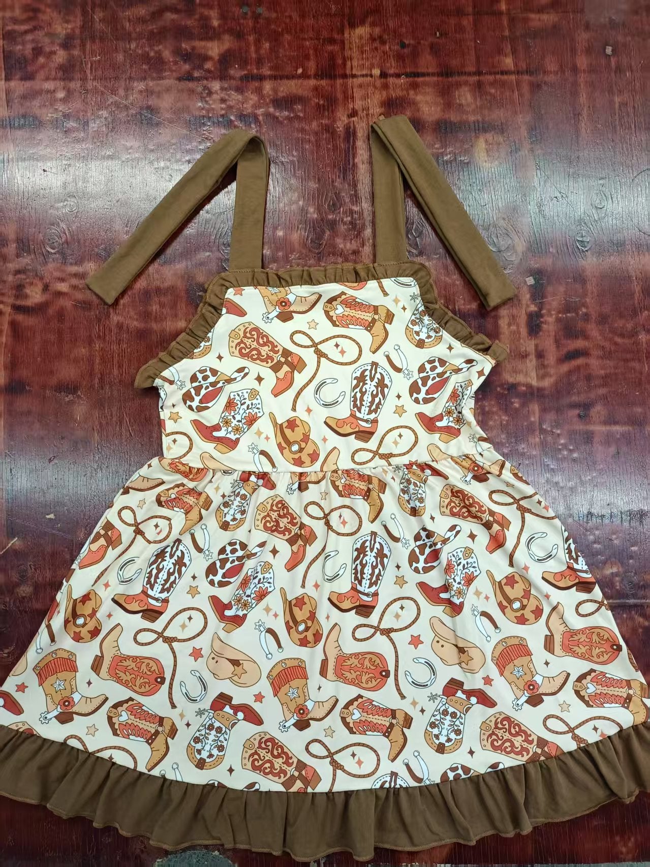 Preorder moq 5 Baby Girls Brown Strap Boots Hats Knee Length Dresses