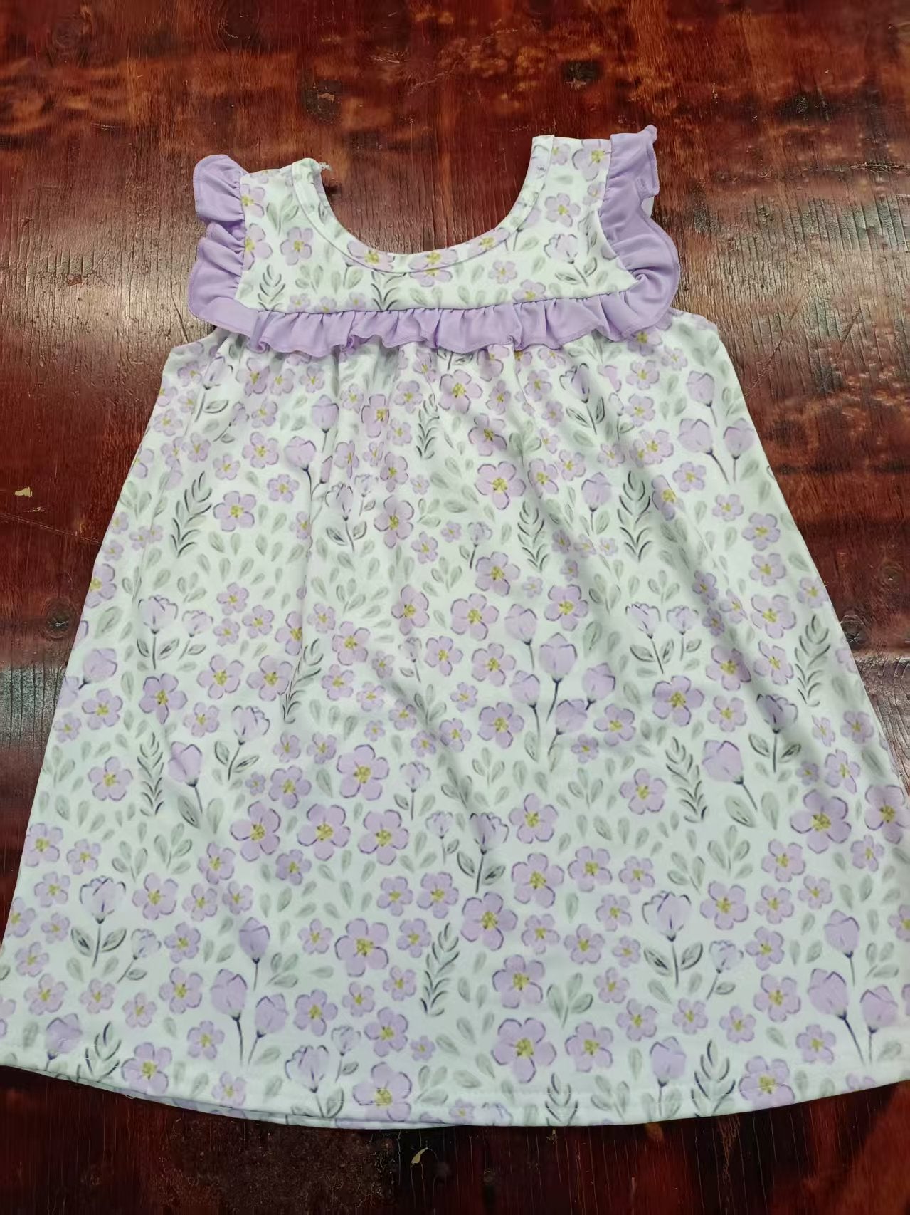 Preorder moq 5 Baby Girls Sleeveless Lavender Floral Knee Length Dresses