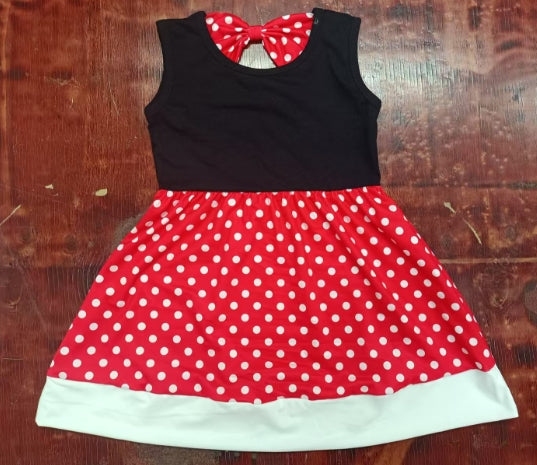 Preorder moq 5 Baby Girls Black Sleeveless Red Polka Dots Knee Length Dresses