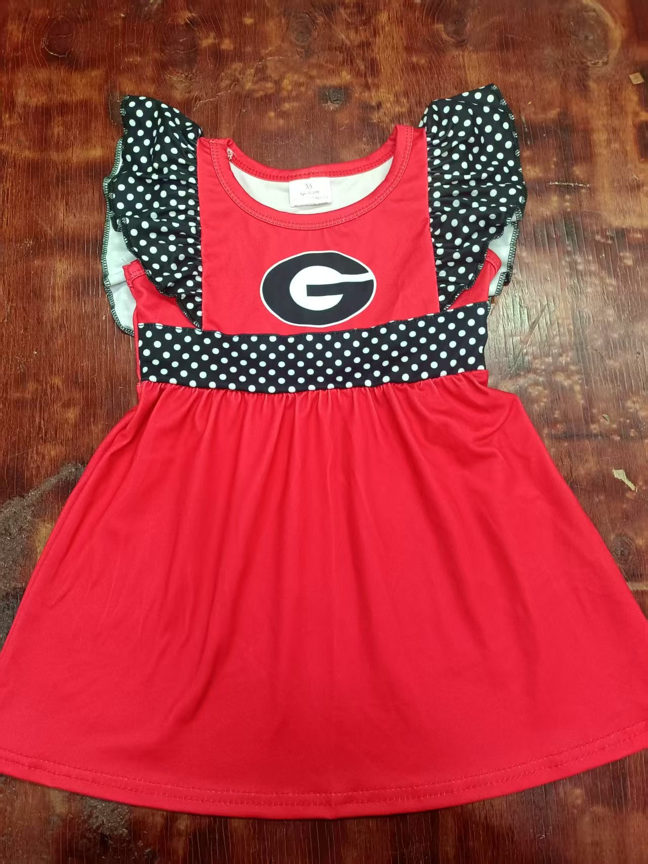 Preorder moq 5 Baby Girls Black Polka Dots Flutter Sleeves G Knee Length Dresses