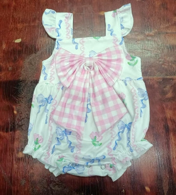 Preorder moq 5 Baby Girls Flutter Sleeves Flowers Bows Plaid Ruffle Rompers