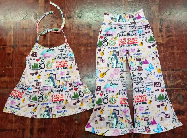 Preorder moq 5 Baby Girls Pink Strap Singers Tunic Bell Bottom Pant Sets