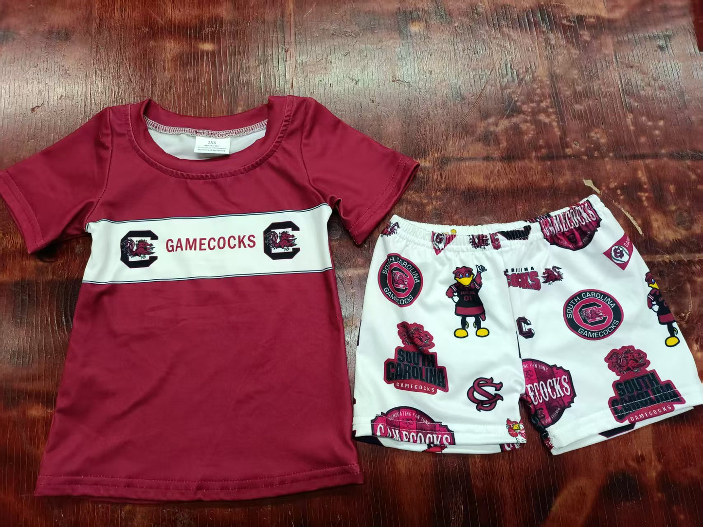Preorder moq 5 Baby Boys Dark Red Short Sleeves Gamecocks C Top Short Team Set