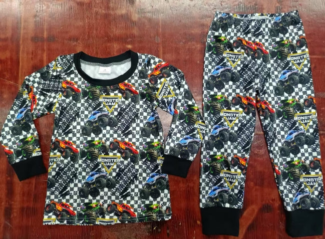 Preorder moq 5 Baby Boys Long Sleeves Cartoon Cars Top Pant Pajamas Sets