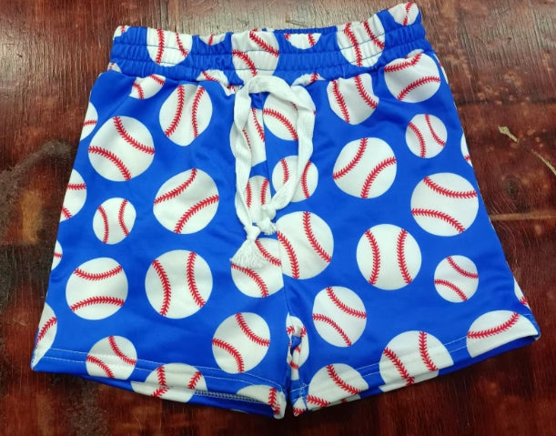 Preorder moq 5 Baby Boys Blue Baseballs Team Shorts Bottoms With Belt