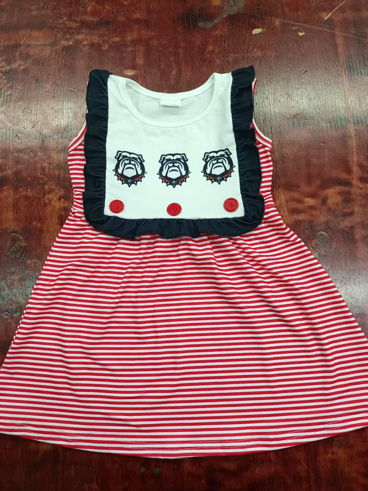 Preorder moq 5 Baby Girls Sleeveless Dogs Red Stripe Knee Length Dresses