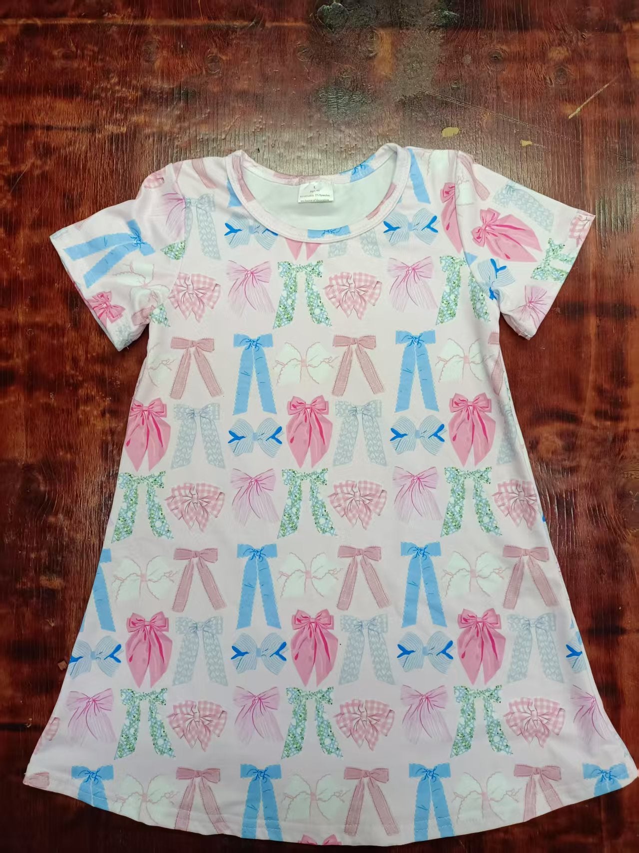 Preorder moq 5 Baby Girls Pink Short Sleeves Colorful Bows Knee Length Dresses