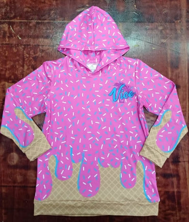 Preorder moq 5 Baby Girls Pink Long Sleeves Ice Cream Drip Viee Hoodies Top