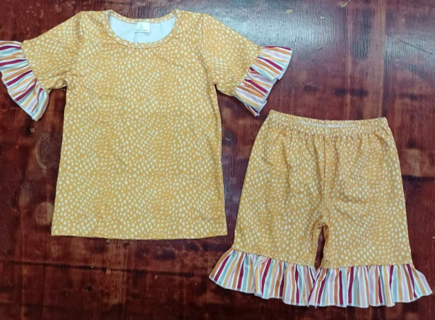 Preorder moq 5 Baby Girls Polka Dots Short Ruffle Sleeves Top Short Pajamas Set