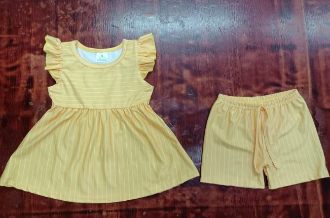 Preorder moq 5 Baby Girls Orange Flutter Sleeves Stripes Tunic Short Set