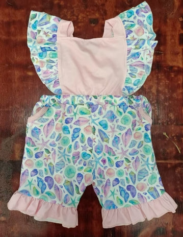 Preorder moq 5 Baby Girls Flutter Sleeves Sea World Pockets Ruffle Jumpsuits